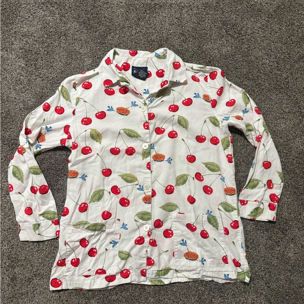 Nick & Nora White Cherry Print Womens Button Down Shirt